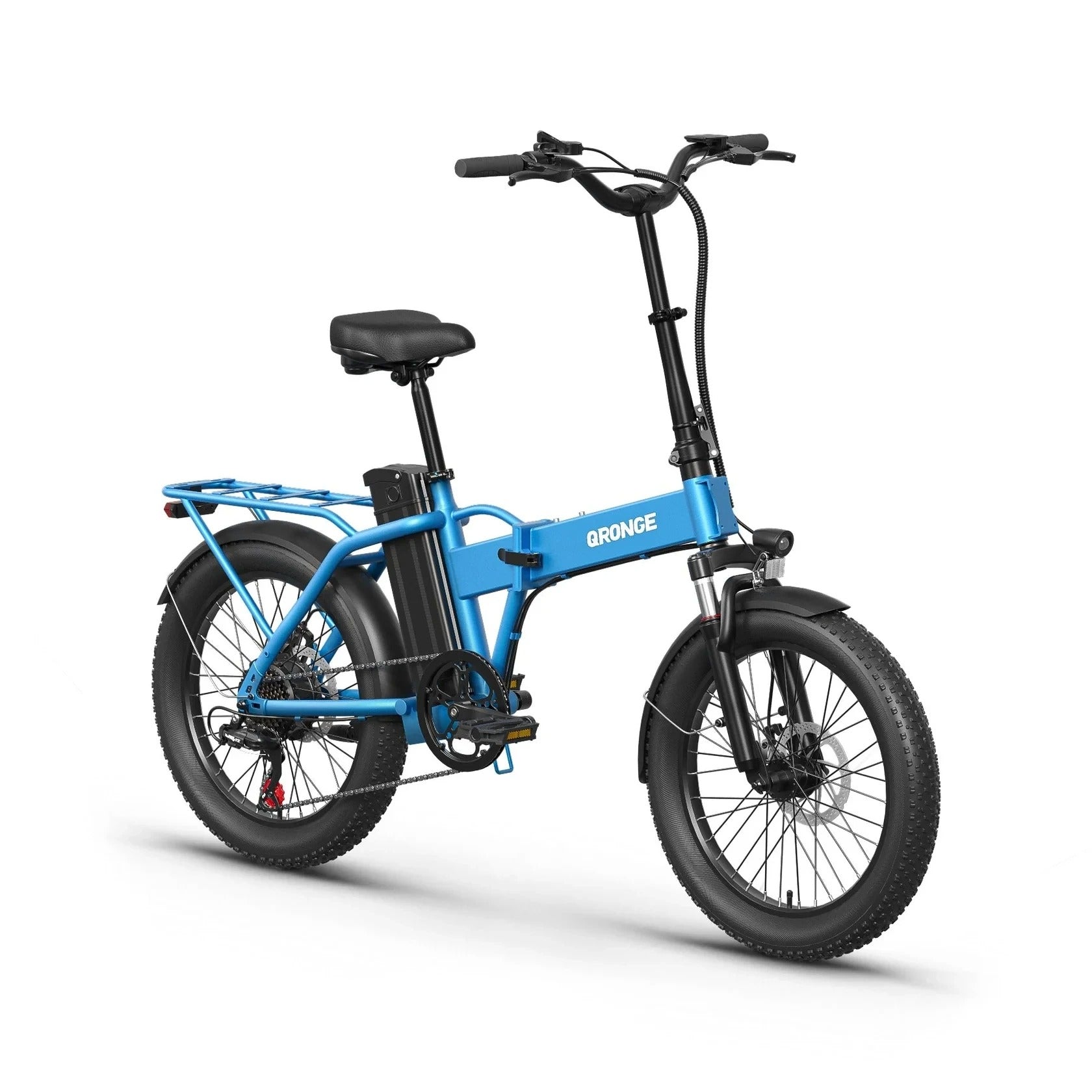 QRONGE Waterfall Folding Electric Bike 1000W Peak, 48V 13.5Ah, 20" Fat Tire, 70-Mile Range