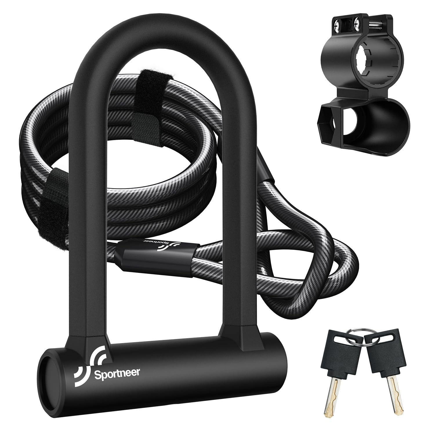 Sportneer Heavy-Duty Bike U Lock – Anti-Theft Security Lock with 5ft Cable