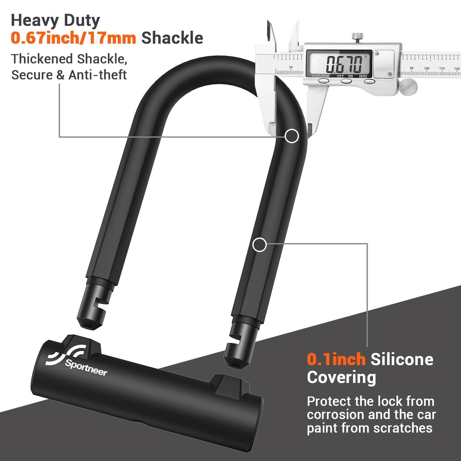 Sportneer Heavy-Duty Bike U Lock – Anti-Theft Security Lock with 5ft Cable