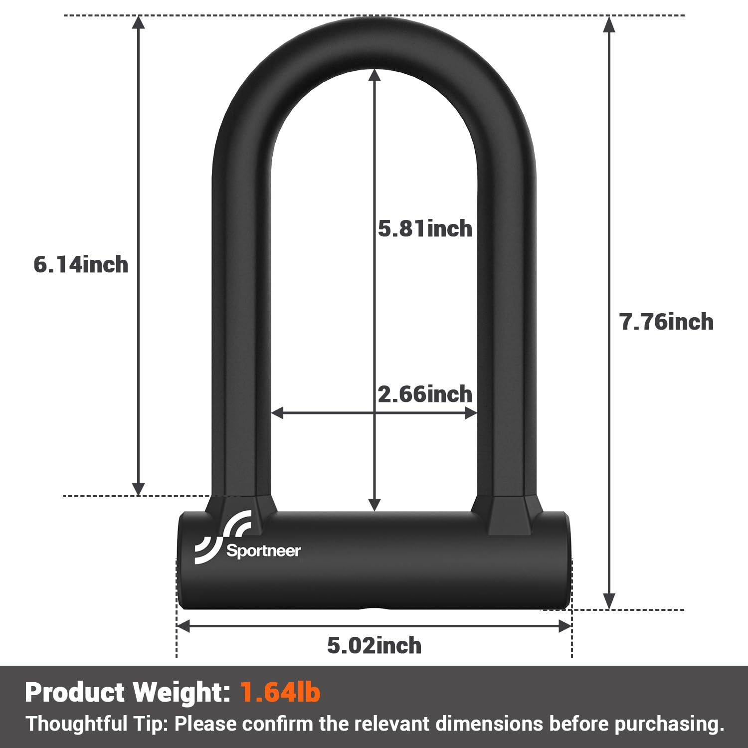 Sportneer Heavy-Duty Bike U Lock – Anti-Theft Security Lock with 5ft Cable