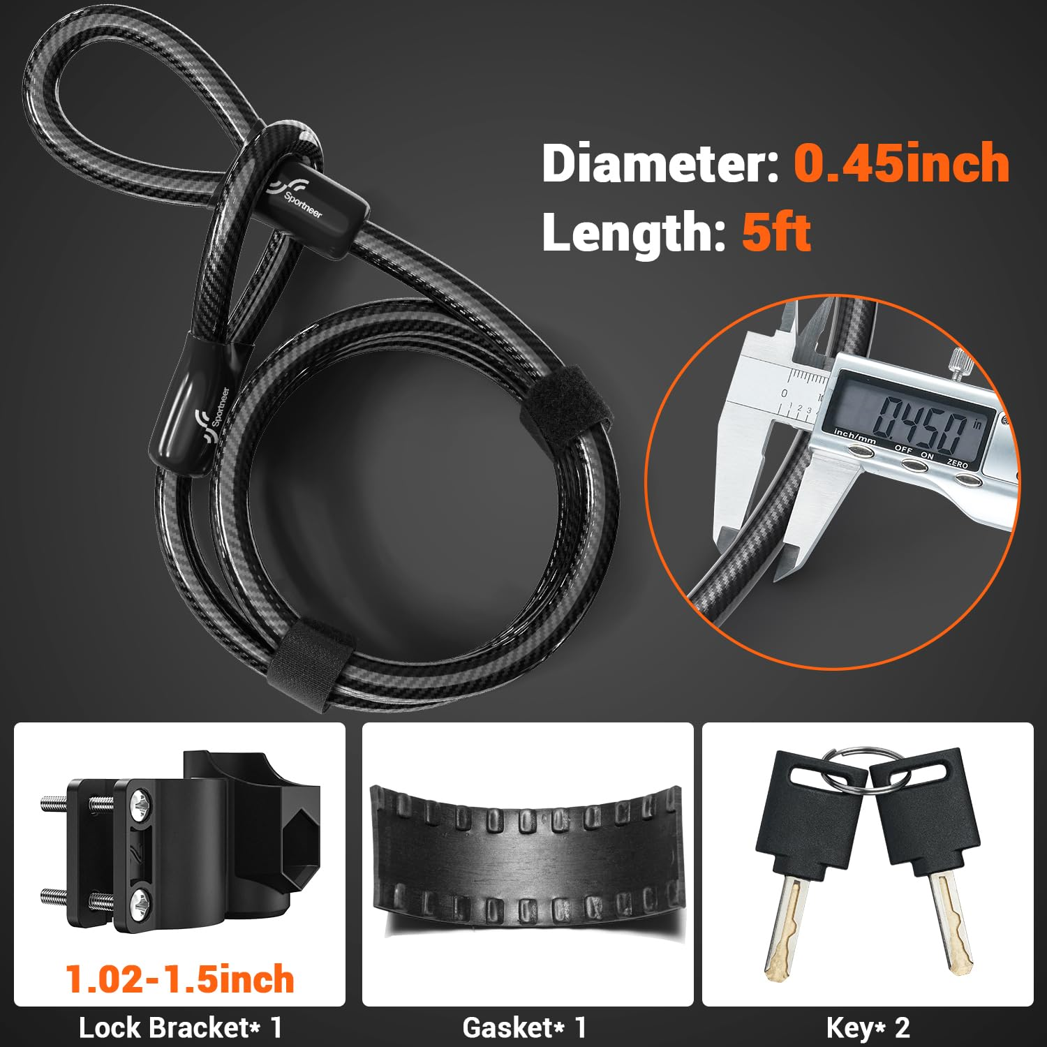 Sportneer Heavy-Duty Bike U Lock – Anti-Theft Security Lock with 5ft Cable