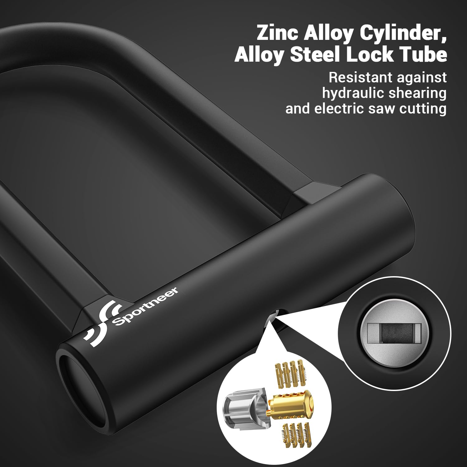 Sportneer Heavy-Duty Bike U Lock – Anti-Theft Security Lock with 5ft Cable