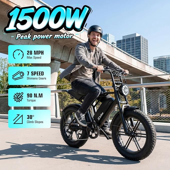 TST Electric Bike for Adults – 48V 15Ah Battery, 1500W Peak Motor, Fat Tires, Dual Suspension & 7-Speed Gears