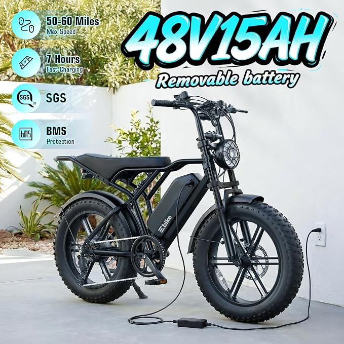 TST Electric Bike for Adults – 48V 15Ah Battery, 1500W Peak Motor, Fat Tires, Dual Suspension & 7-Speed Gears