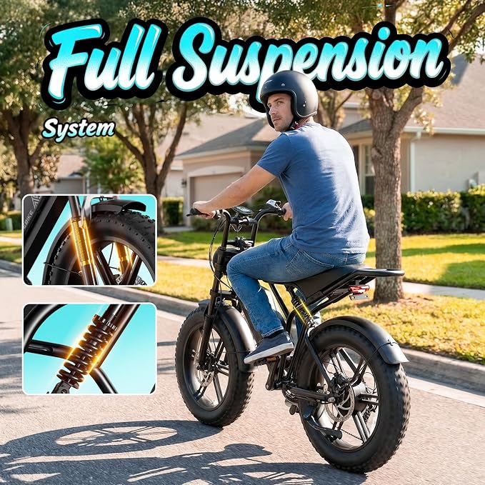 TST Electric Bike for Adults – 48V 15Ah Battery, 1500W Peak Motor, Fat Tires, Dual Suspension & 7-Speed Gears