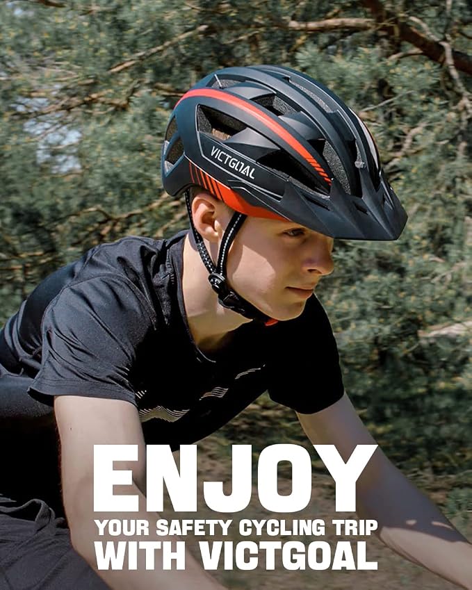 VICTGOAL Adult Bike Helmet with LED Rear Light, Magnetic Goggles & Removable Sun Visor