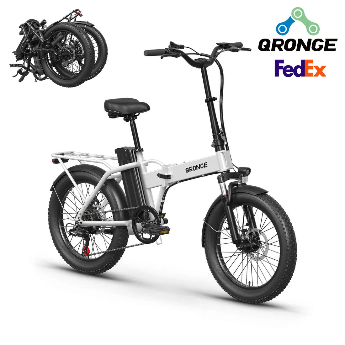 QRONGE Waterfall Folding Electric Bike 1000W Peak, 48V 13.5Ah, 20" Fat Tire, 70-Mile Range