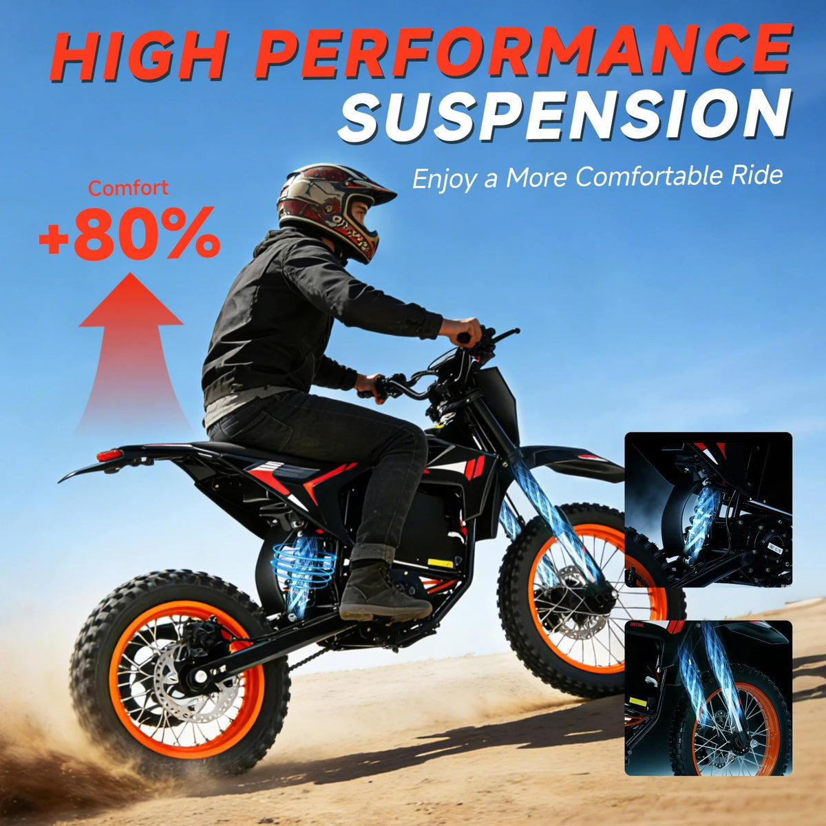 Electric Dirt Bike 4500W Peak, 60V 28.8Ah Battery, 50 MPH, Up to 60 Miles, 14"/12" Fat Tires