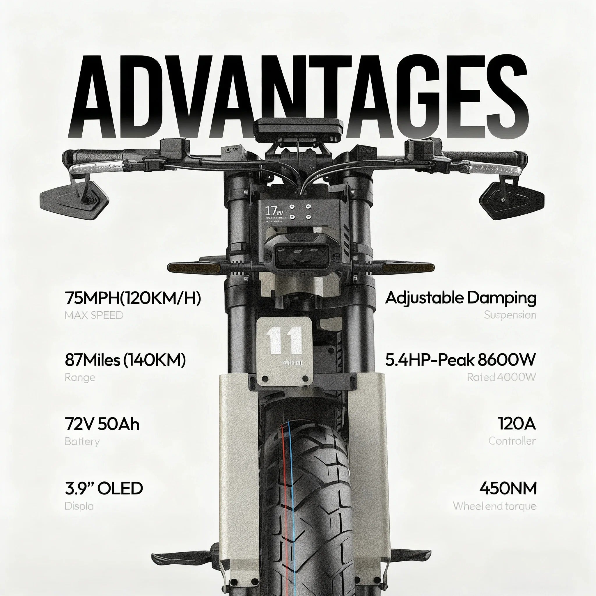 COSWHEEL Electric Motorcycle 8600W, 72V 50Ah Battery, Up to 120 km/h, Hydraulic Brakes