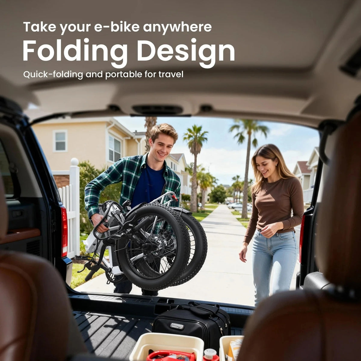 QRONGE Waterfall Folding Electric Bike 1000W Peak, 48V 13.5Ah, 20" Fat Tire, 70-Mile Range
